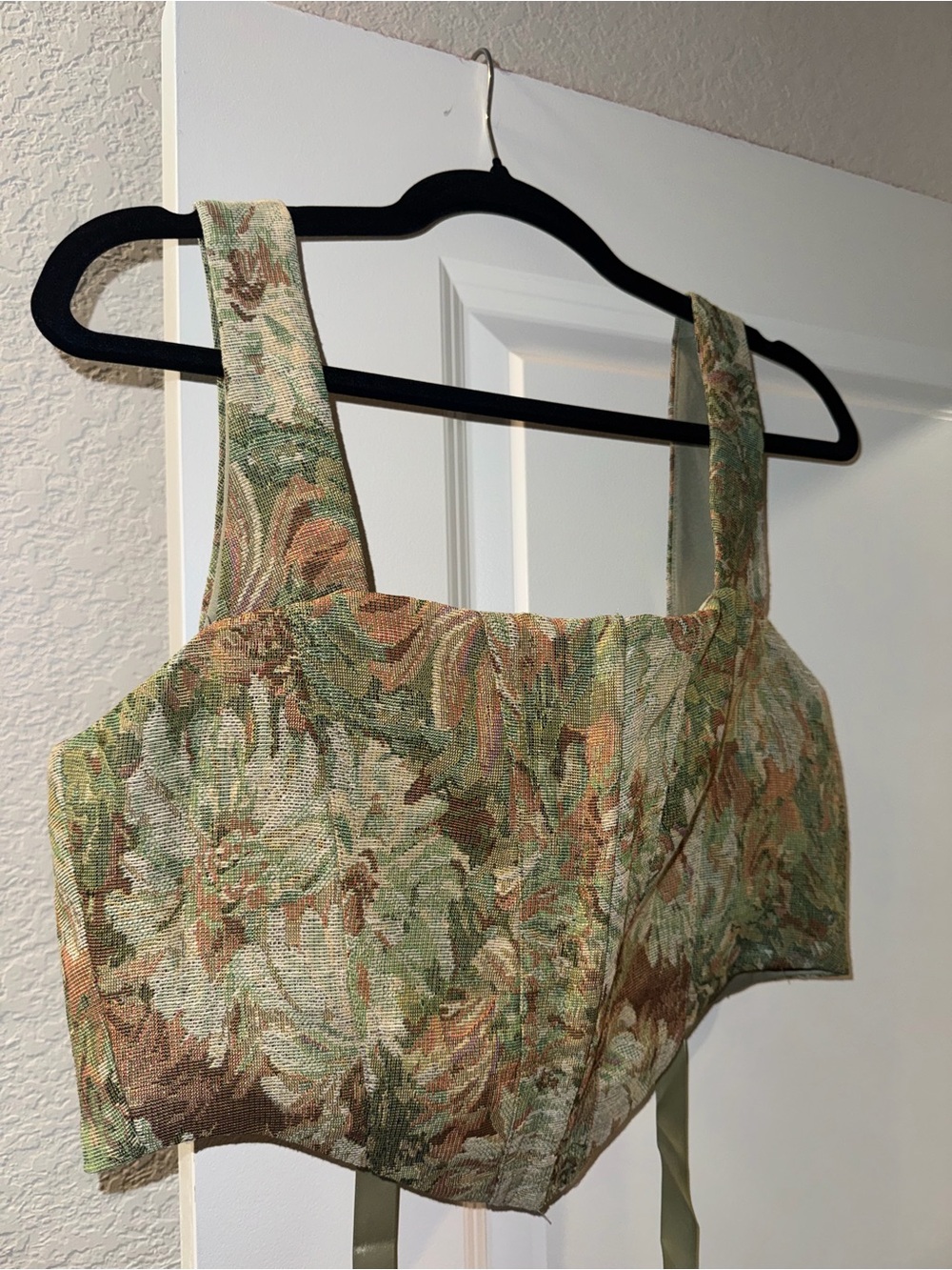 Fashion Nova Green and Brown Floral Tapestry Crop Top